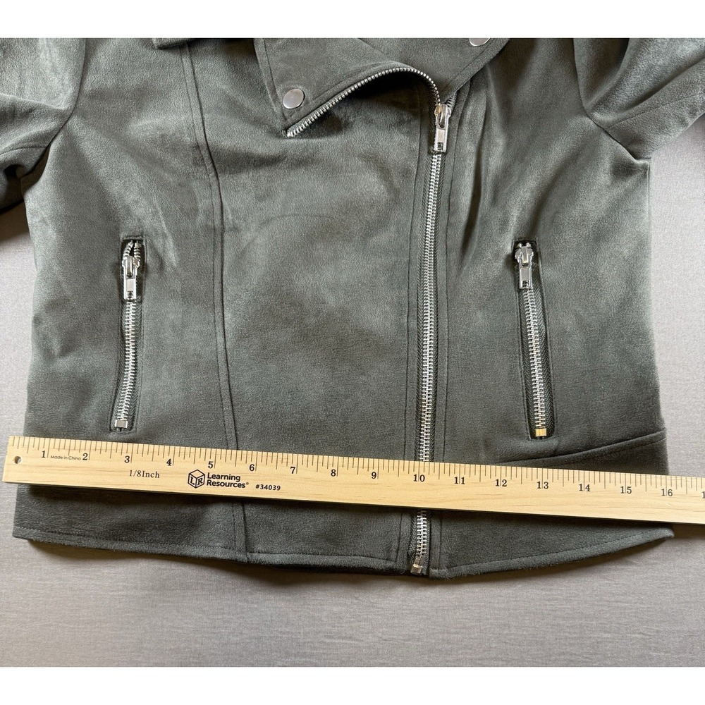 BB Dakota Steve Madden Faux Suede Moto Jacket Vegan Green Asymmetric Zip Small - Picture 12 of 14